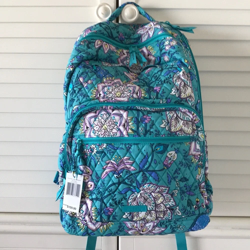 Vera Bradley LARGE Essential BACKPACK NWT PEACOCK GARDEN XL Blue Green Travel - Picture 6 of 8